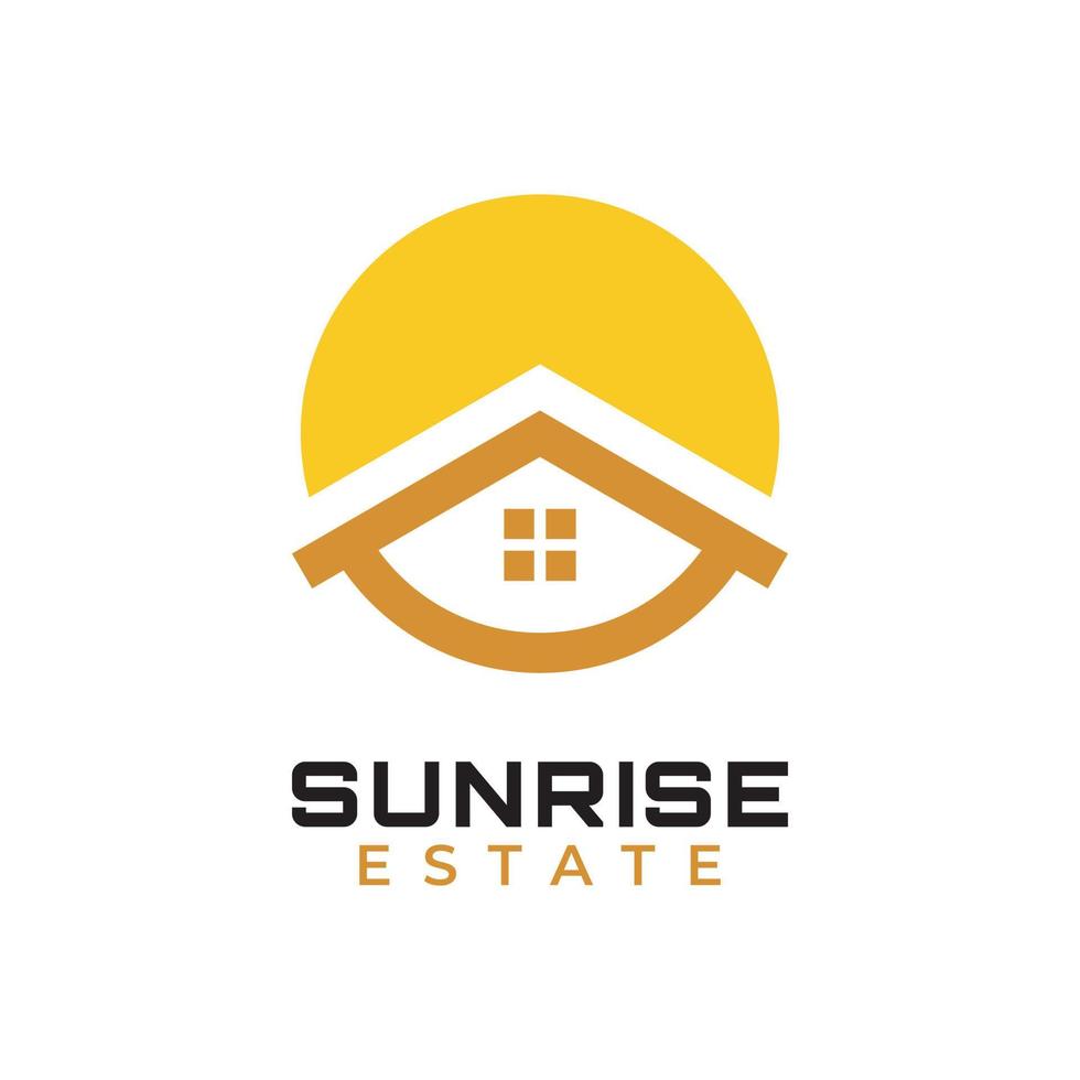 sol y casa, casa de la salida del sol de la mañana para el vector de diseño del logotipo de la hipoteca inmobiliaria