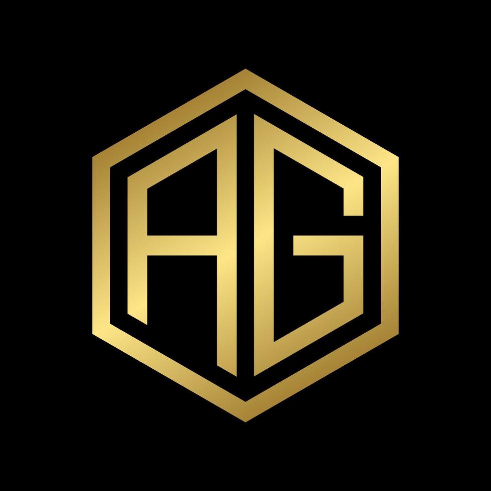 golden initial letter AG hexagon logo design vector