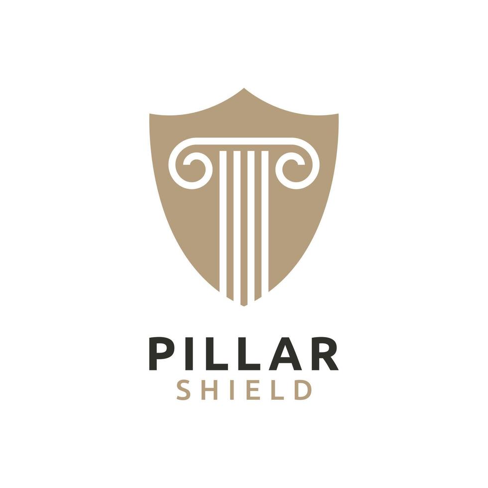 Pillar Line Art and Shield Logo Design Vector