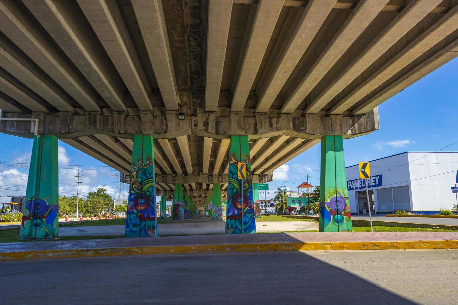 Playa del Carmen Mexico 04. February 2022 Typical street road highway bridge cityscape Playa del Carmen Mexico. photo