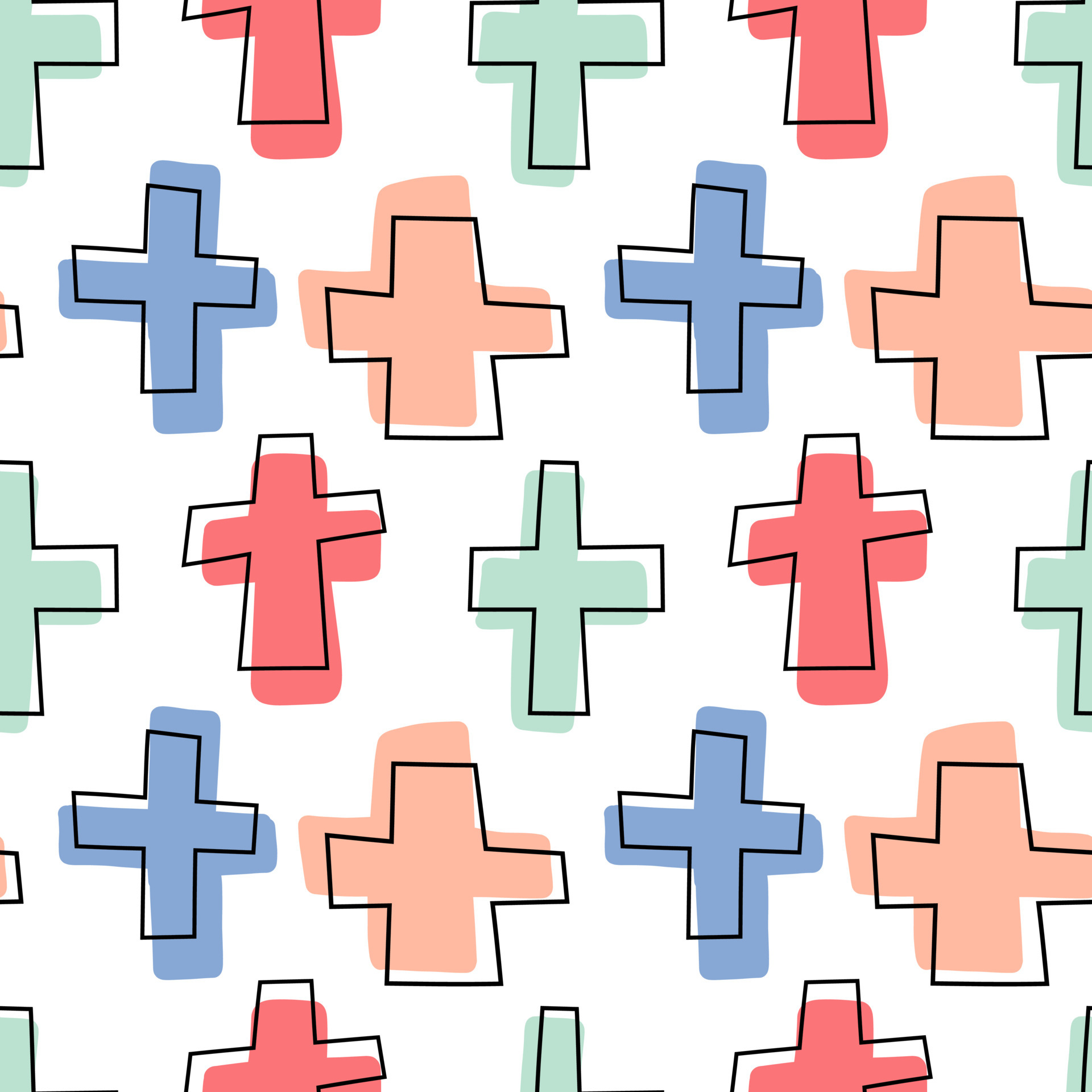 Seamless background with multi-colored crosses in linear style 6994766