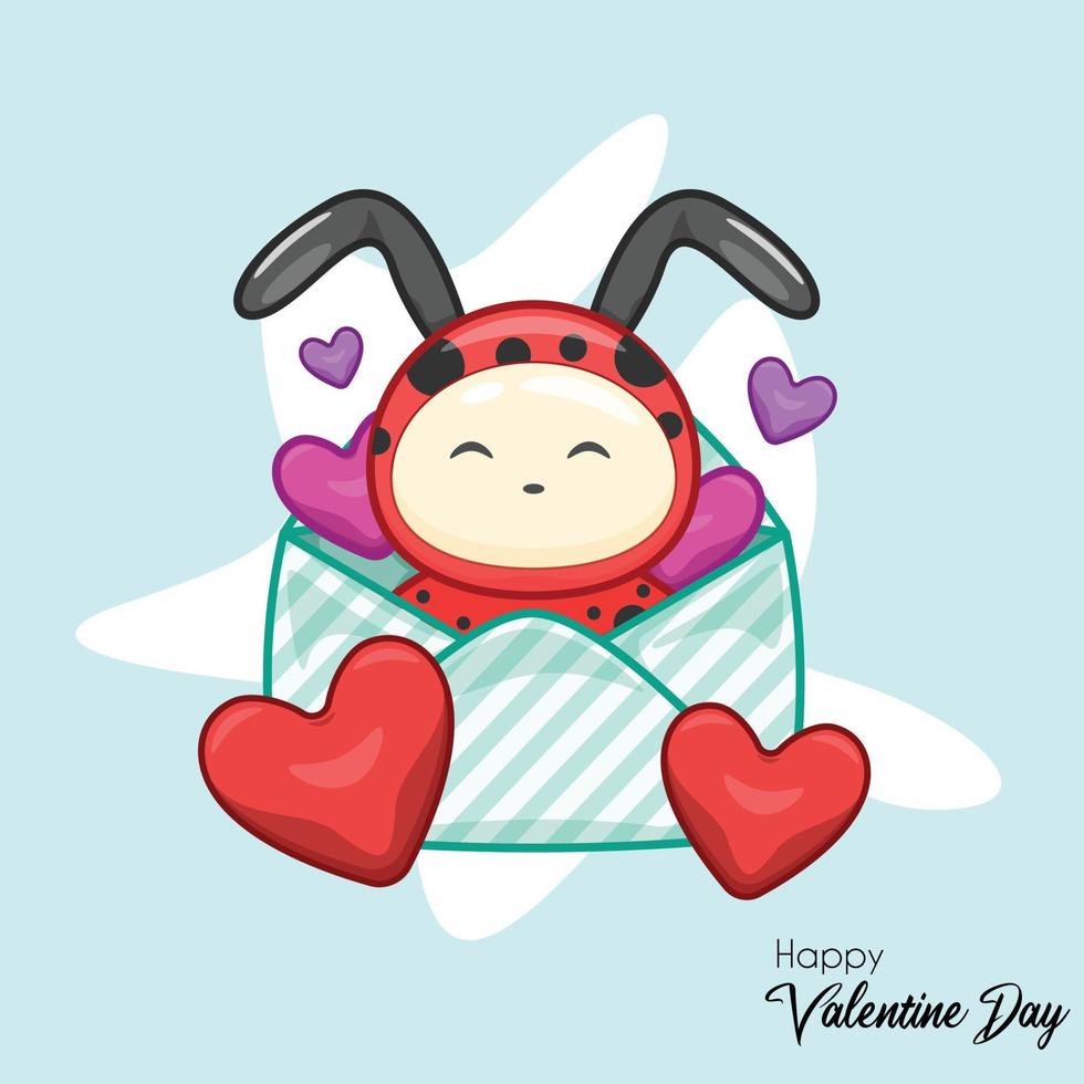 Cute Envelope with Little Bug Valentine Day Illustration vector