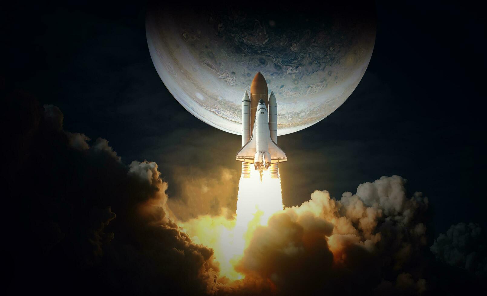 Space Shuttle takes off to jupiter. Elements of this image furnished by NASA. photo