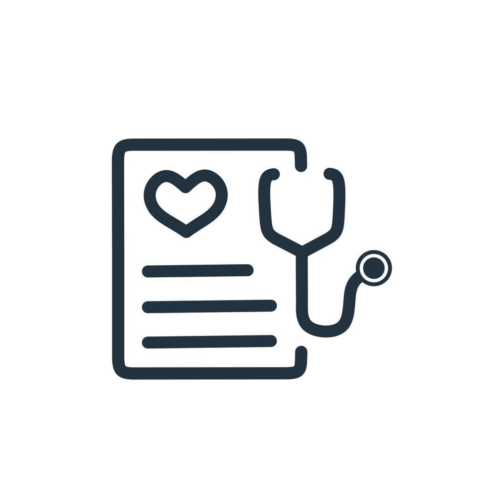 Health check icon isolated on a white background. Clipboard symbol with stethoscope vector simple and modern style flat design. Line vector sign.