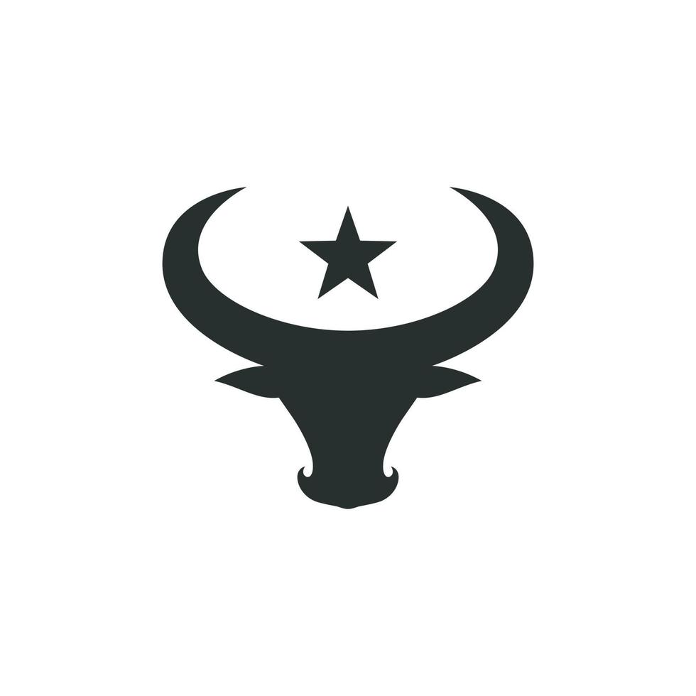 cabeza de búfalo de ganado de vaca toro con vector de diseño de logotipo de silueta de estrella