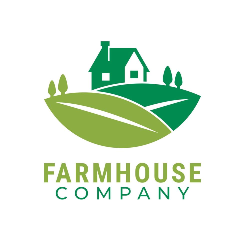Farmhouse Field Natural Landscape Logo Design Vector