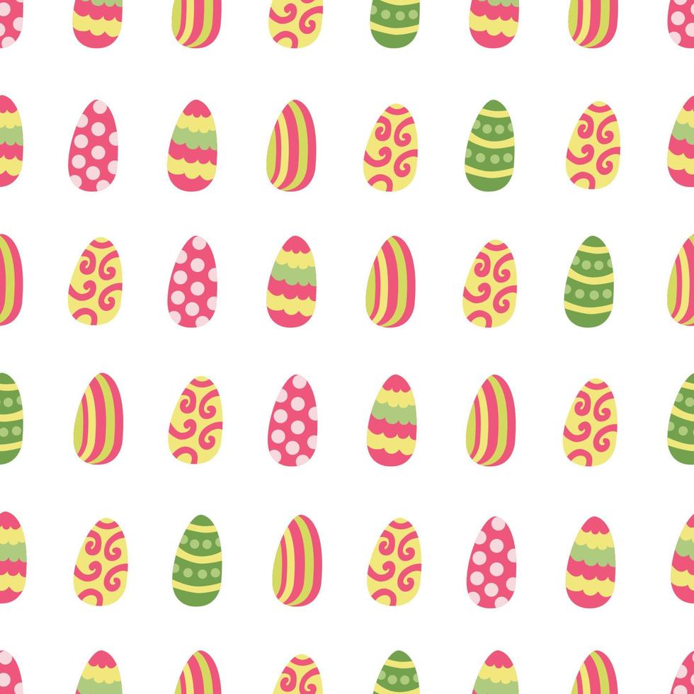 patrón sin costuras con coloridos huevos de Pascua. ideal para tela, papeles de envolver. ilustración plana dibujada a mano sobre fondo blanco. vector