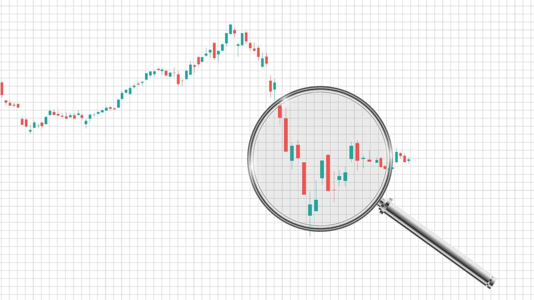 Fondo abstracto del mercado de valores de lupa sobre fondo blanco. vector