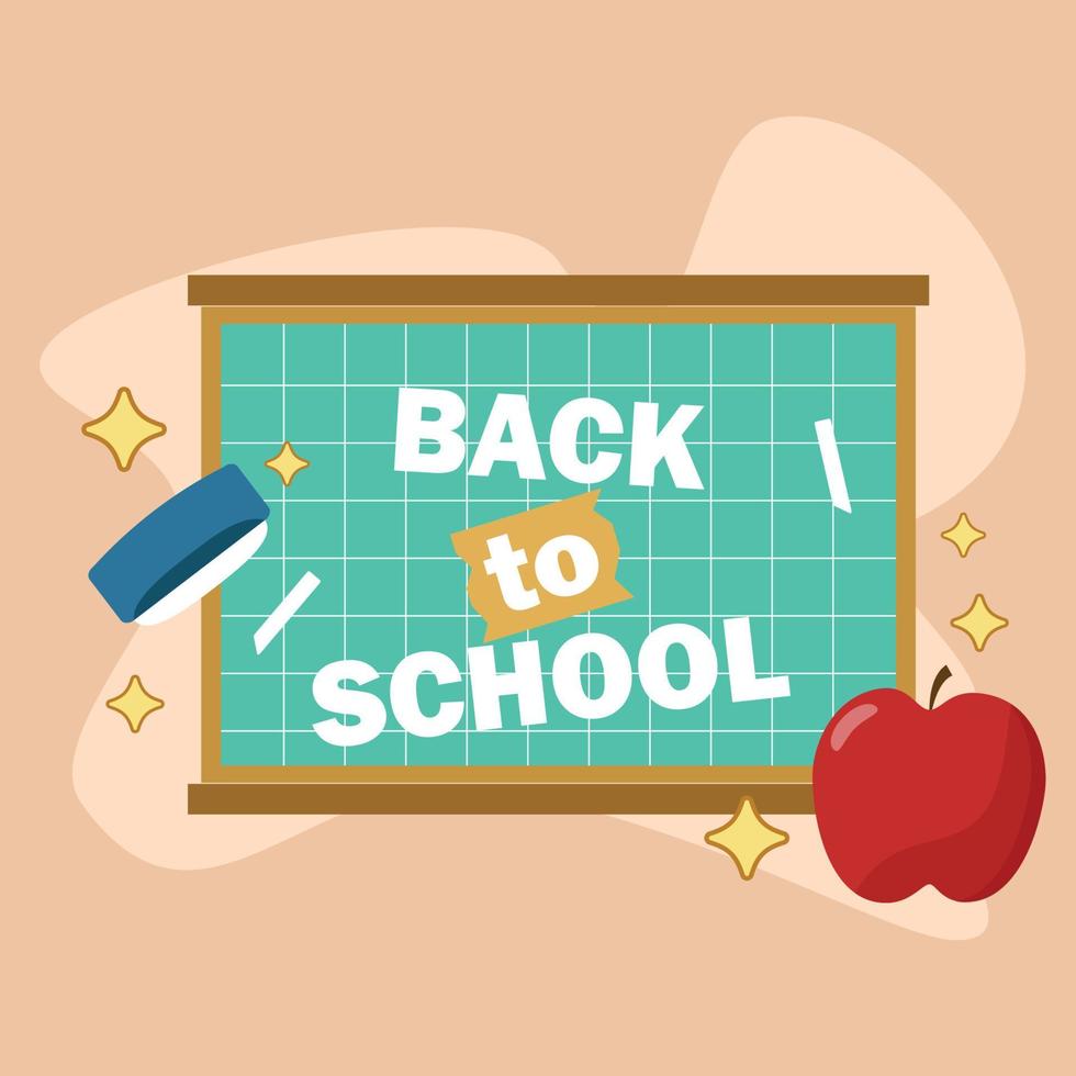 Back to School Emblem with Blackboard and Apple Vector Illustration