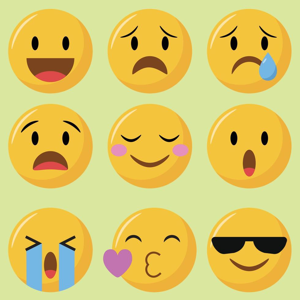 lindo paquete de emoticonos amarillos vector