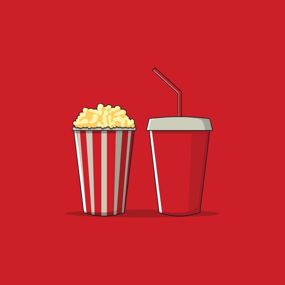 ilustración de palomitas de maíz y bebida diseño plano vector