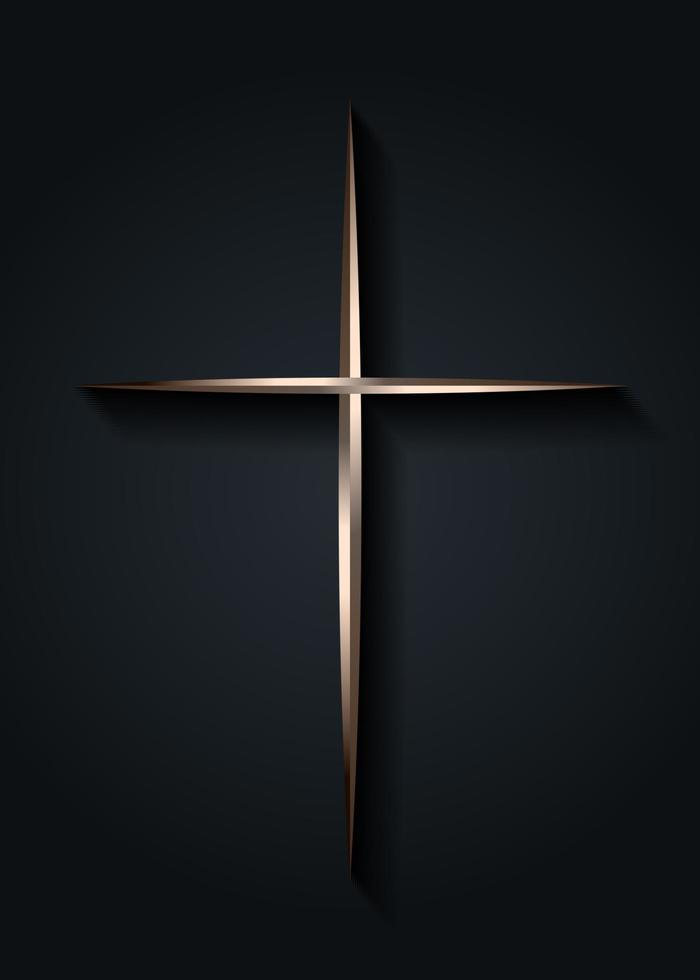 silver cross of light, shiny Cross with metallic frame symbol of christianity. Symbol of hope and faith. Easter gold religious sign. Vector  illustration icon isolated on black background