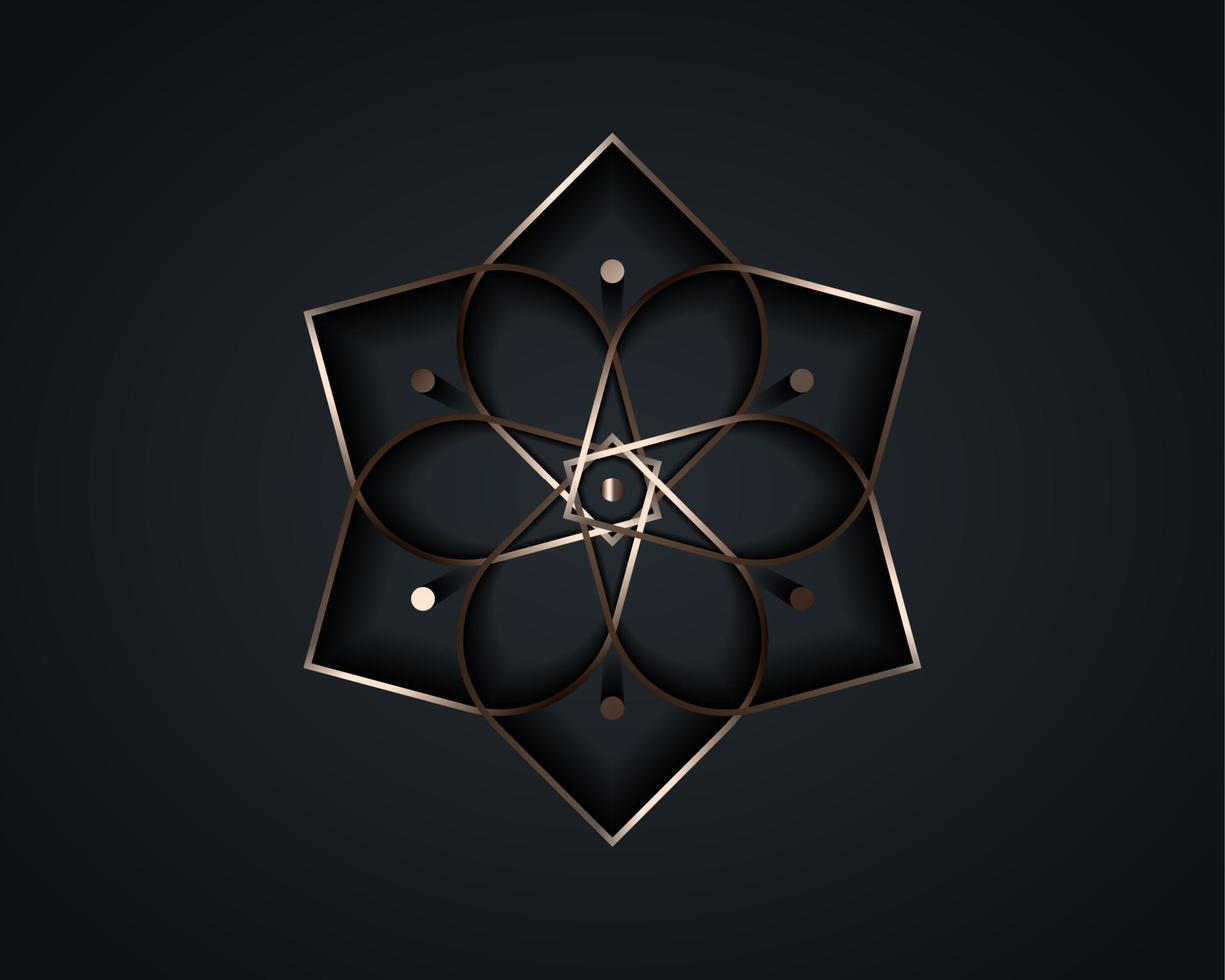 mandala de flor de loto de plata, semilla de vida símbolo geometría sagrada. icono del logotipo mandala mística geométrica de la flor esotérica de la alquimia. vector oro metal línea arte divino meditativo amuleto aislado en negro
