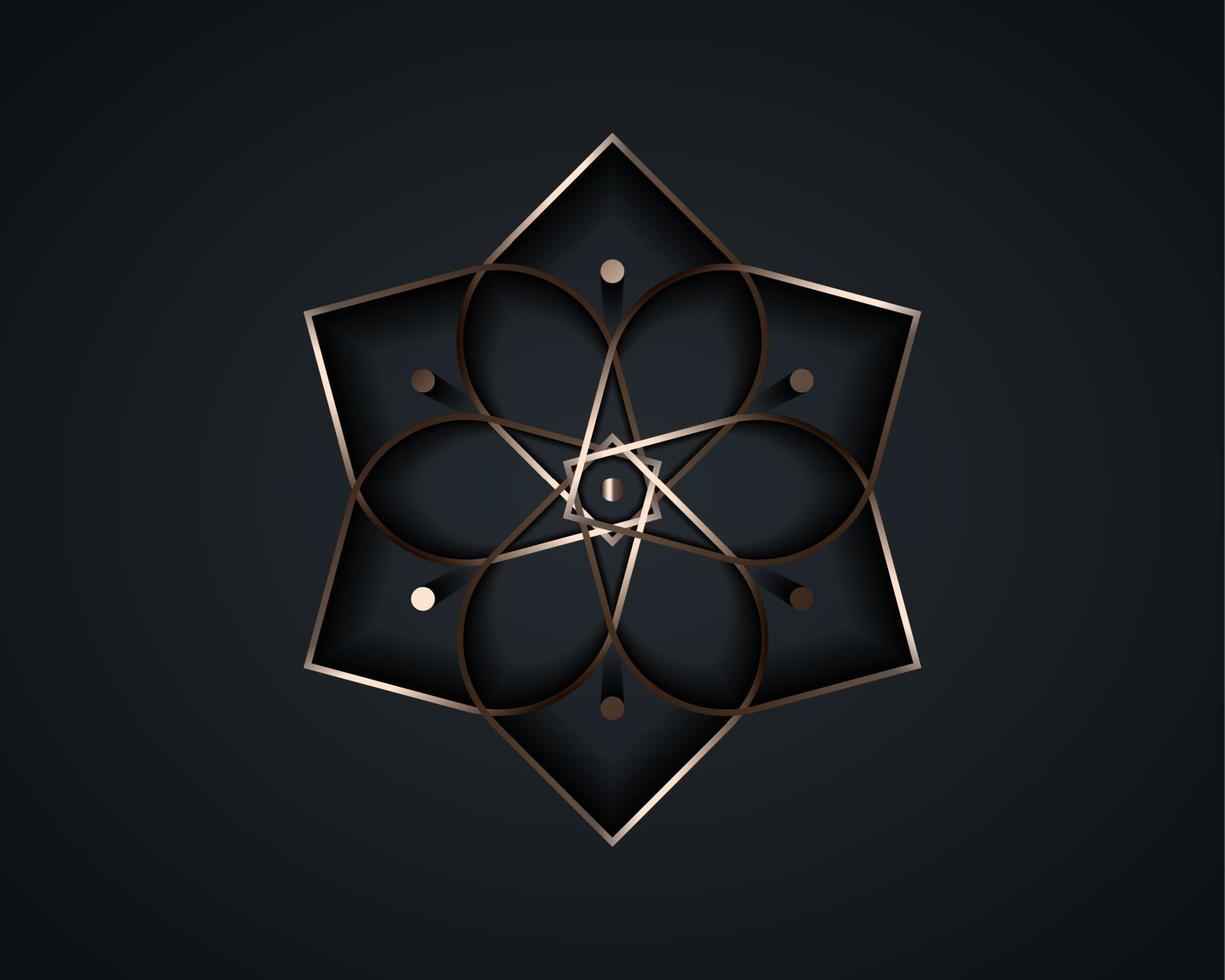 Silver lotus flower mandala, Seed of life symbol Sacred Geometry. Logo icon  Geometric mystic mandala of alchemy esoteric Flower. Vector gold metal line art divine meditative amulet isolated on black