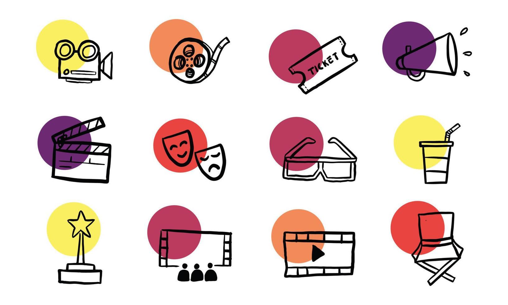 set of iconic theater movies design. simple and cute hand drawn illustration symbol. vector