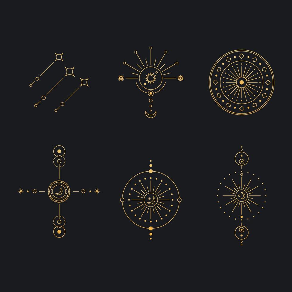 Set of moon and sun line art. Minimal boho linear symbols. Celestial mystic element. Vector line art illustration.