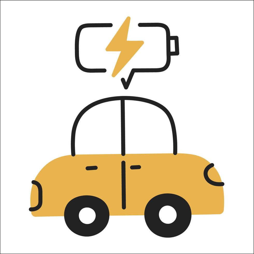 coche eléctrico. icono de garabato ev dibujado a mano. vector