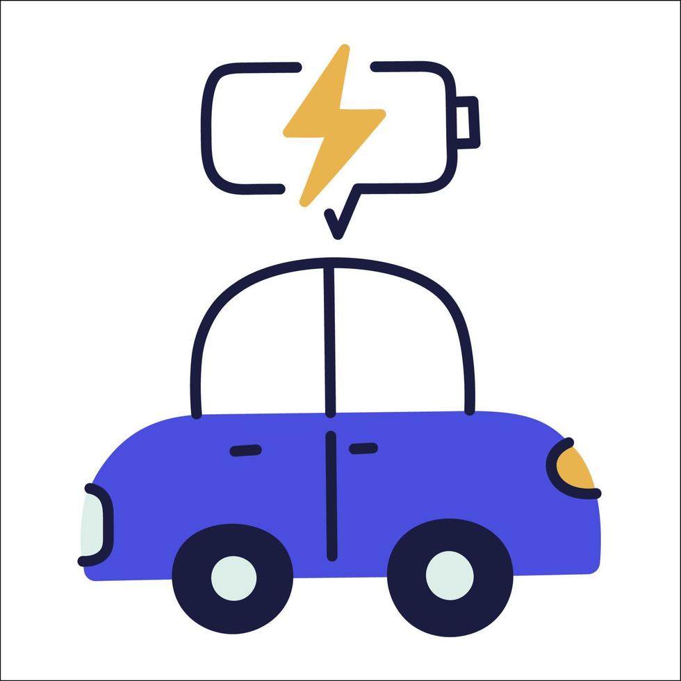 coche eléctrico. icono de garabato ev dibujado a mano. vector