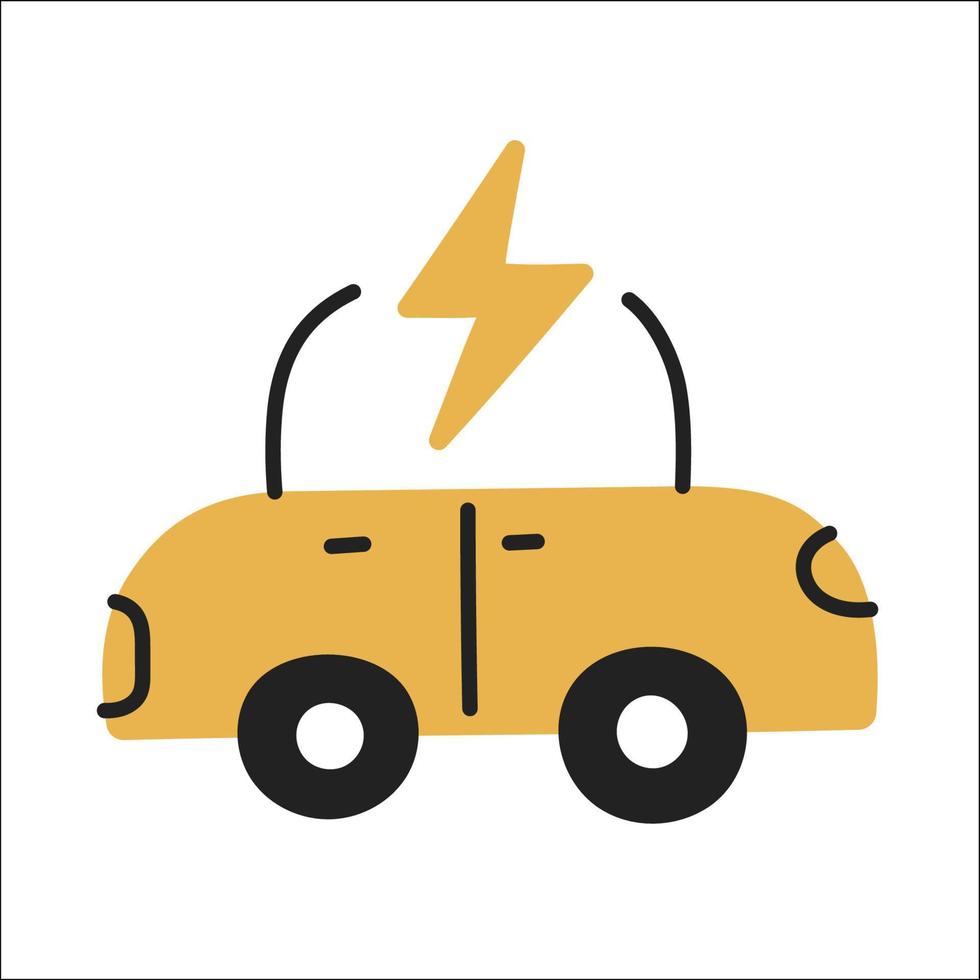 coche eléctrico. icono de garabato ev dibujado a mano. vector