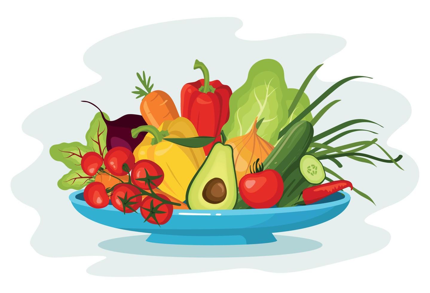 Healthy food concept. Dish with fresh vegetables. vector