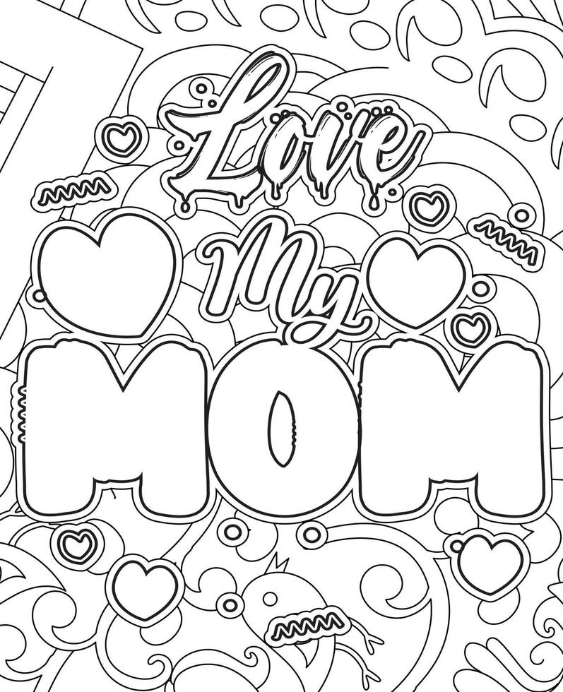 Mother's day Typography Coloring page. Mother's day line Art design. vector