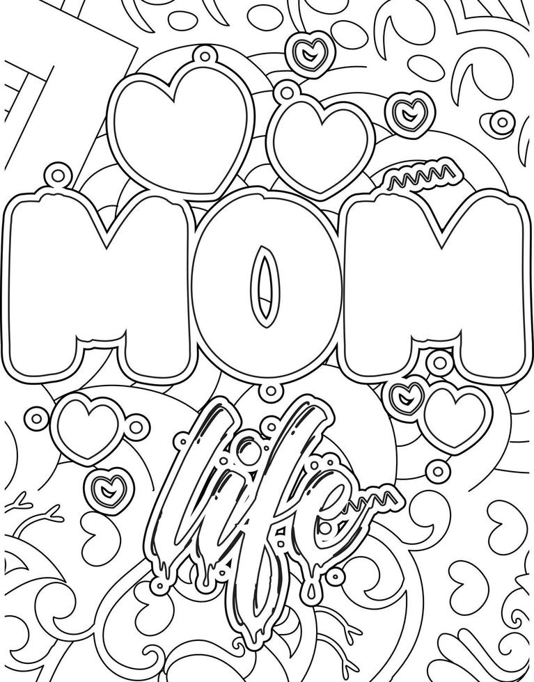 Mother's day Typography Coloring page. Mother's day line Art design. vector