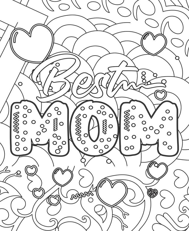 Mother's day Typography Coloring page. Mother's day line Art design. vector