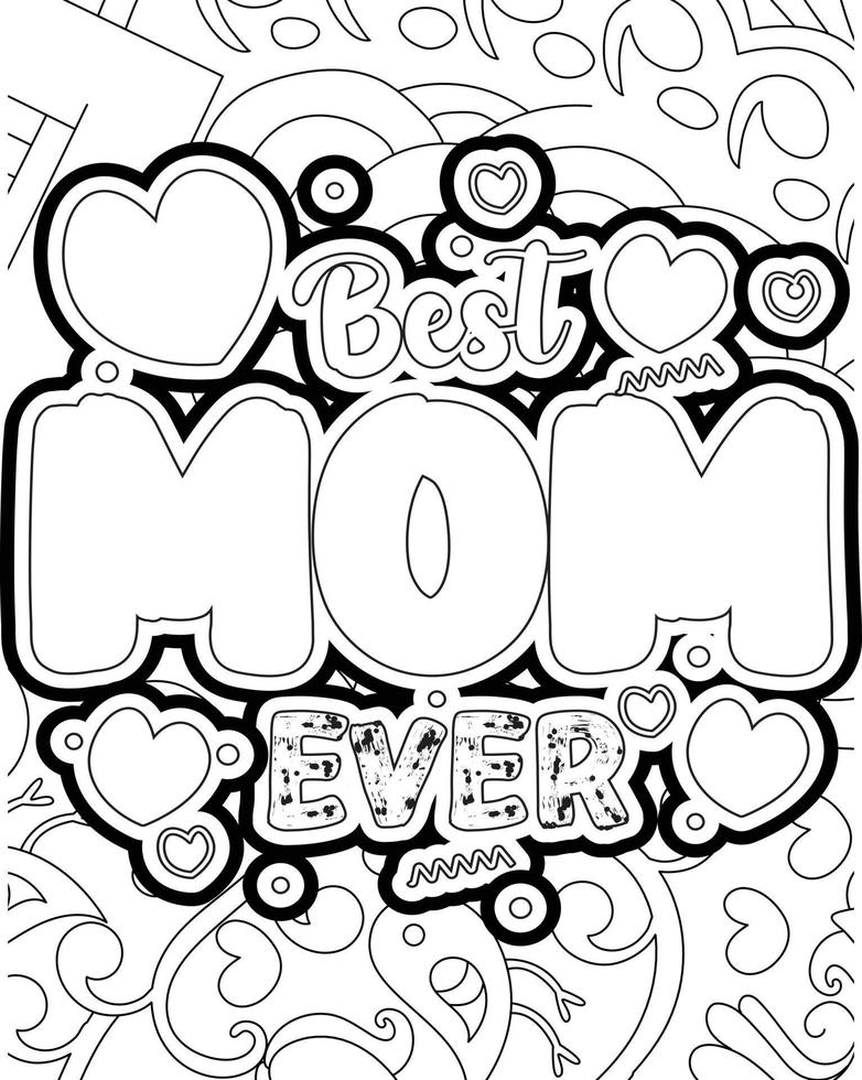 Mother's day Typography Coloring page. Mother's day line Art design. vector