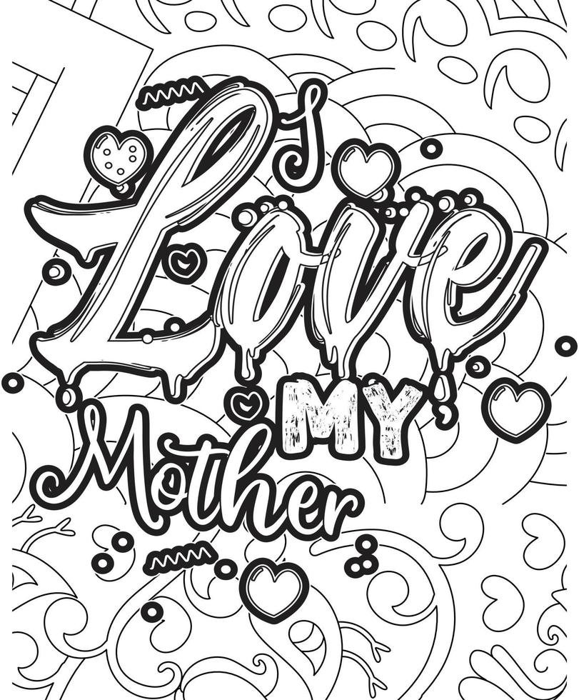 Mother's day Typography Coloring page. Mother's day line Art design. vector