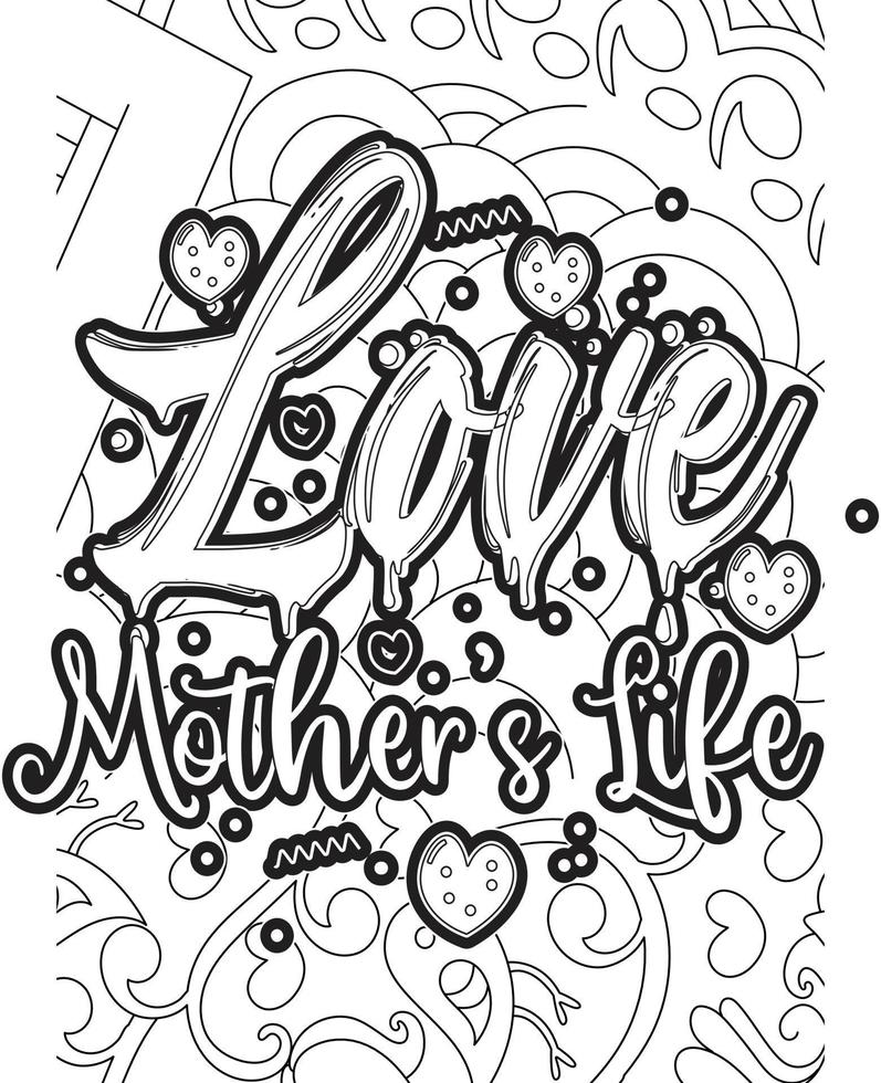 Mother's day Typography Coloring page. Mother's day line Art design. vector