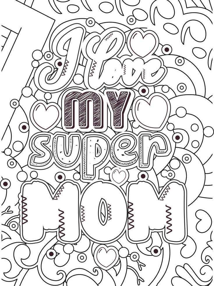 Mother's day Typography Coloring page. Mother's day line Art design. vector