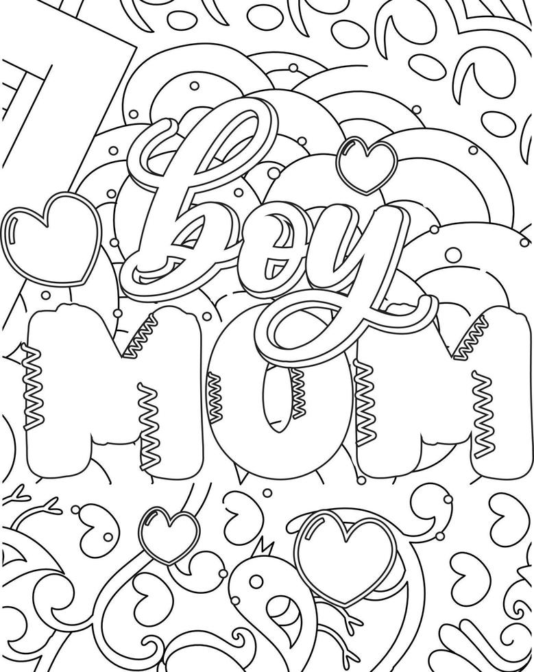 Mother's day Typography Coloring page. Mother's day line Art design. vector