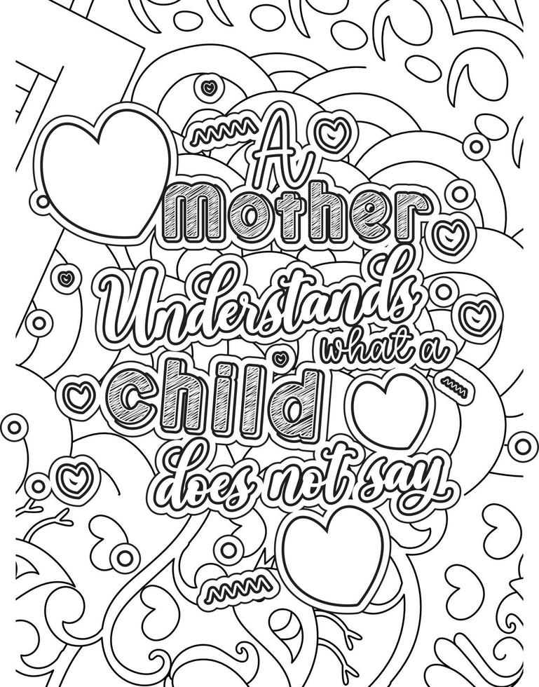 Mother's day Typography Coloring page. Mother's day line Art design. vector