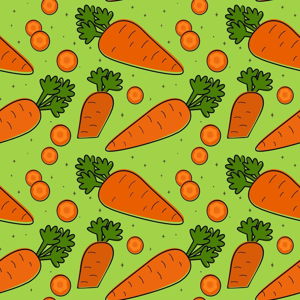 Painted seamless background with carrots, abstract repeating pattern. For paper, cover, fabric, healthy food background, gift wrapping, wall art, interior decor. Illustration of food. vector