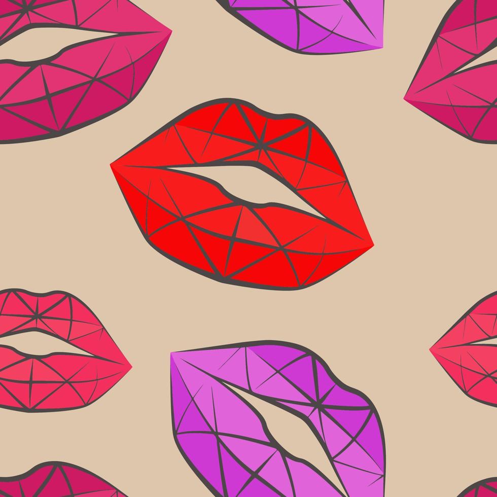 dibujo sin costuras de hermosos labios con lápiz labial rojo. ilustración vectorial de labios. una idea para ilustraciones de moda, un fondo para el día de san valentín, revistas, moda, publicidad, una textura decorativa vector