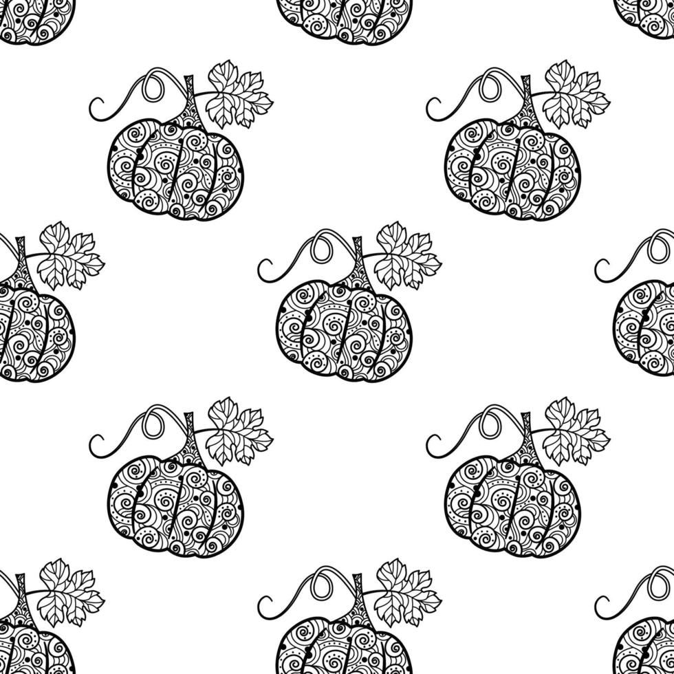 Seamless pattern with pumpkins. Vector isolated background with pumpkins with a beautiful ornament. Texture for textiles or wrapping paper. Autumn pattern.