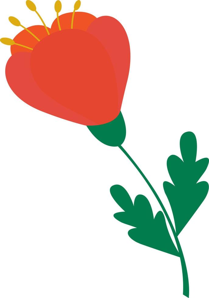 Stylized red flower highlighted on a white background. Vector flower in cartoon style.Vector illustration for greetings, weddings, flower design.