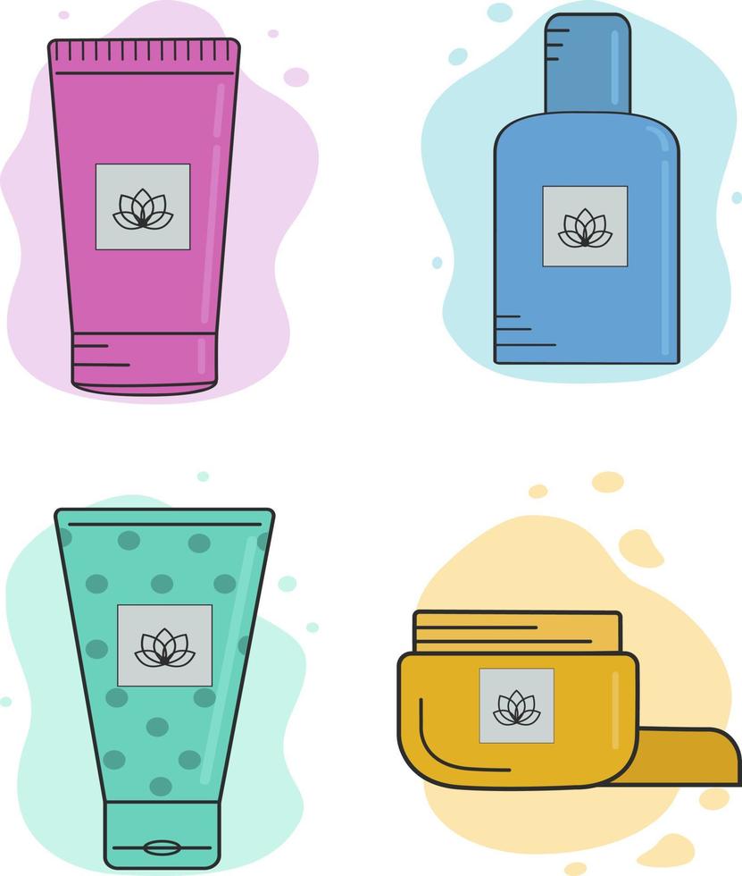 Vector hand-drawn illustration of cosmetic products for skin care.  Illustrations for websites, magazines and applications, logos, icons.