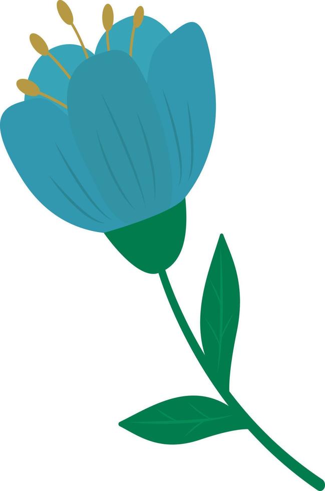 Stylized blue flower highlighted on a white background. Vector flower in cartoon style.Vector illustration for greetings, weddings, flower design.