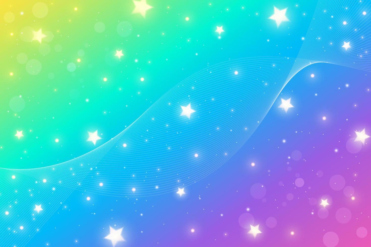 Holographic fantasy rainbow background. Abstract unicorn sky with stars. Magical landscape, abstract magic pattern. Vector