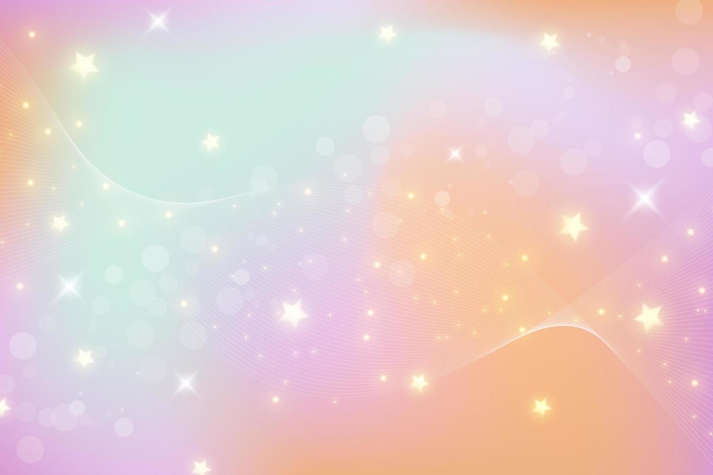 fondo de fantasía del arco iris. ilustración holográfica en colores pastel. lindo fondo femenino de dibujos animados. cielo multicolor brillante con estrellas y corazones. vector. vector
