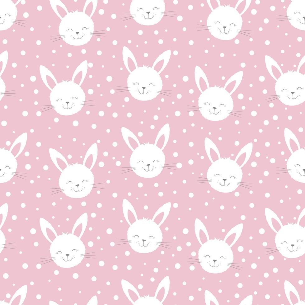 Cute rabbit heads on pink background. Seamless funny pattern vector