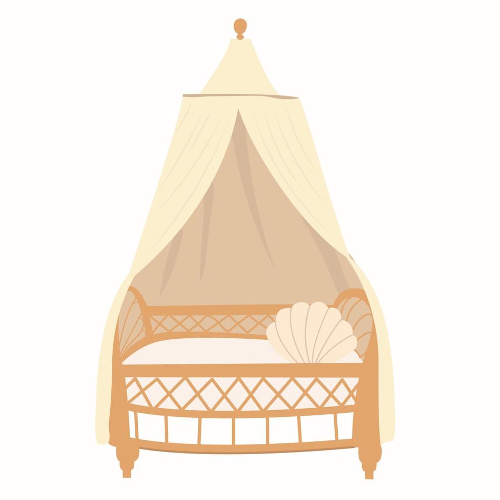 four-poster baby bed. The interior of the children's room. Vector illustration in a flat style.