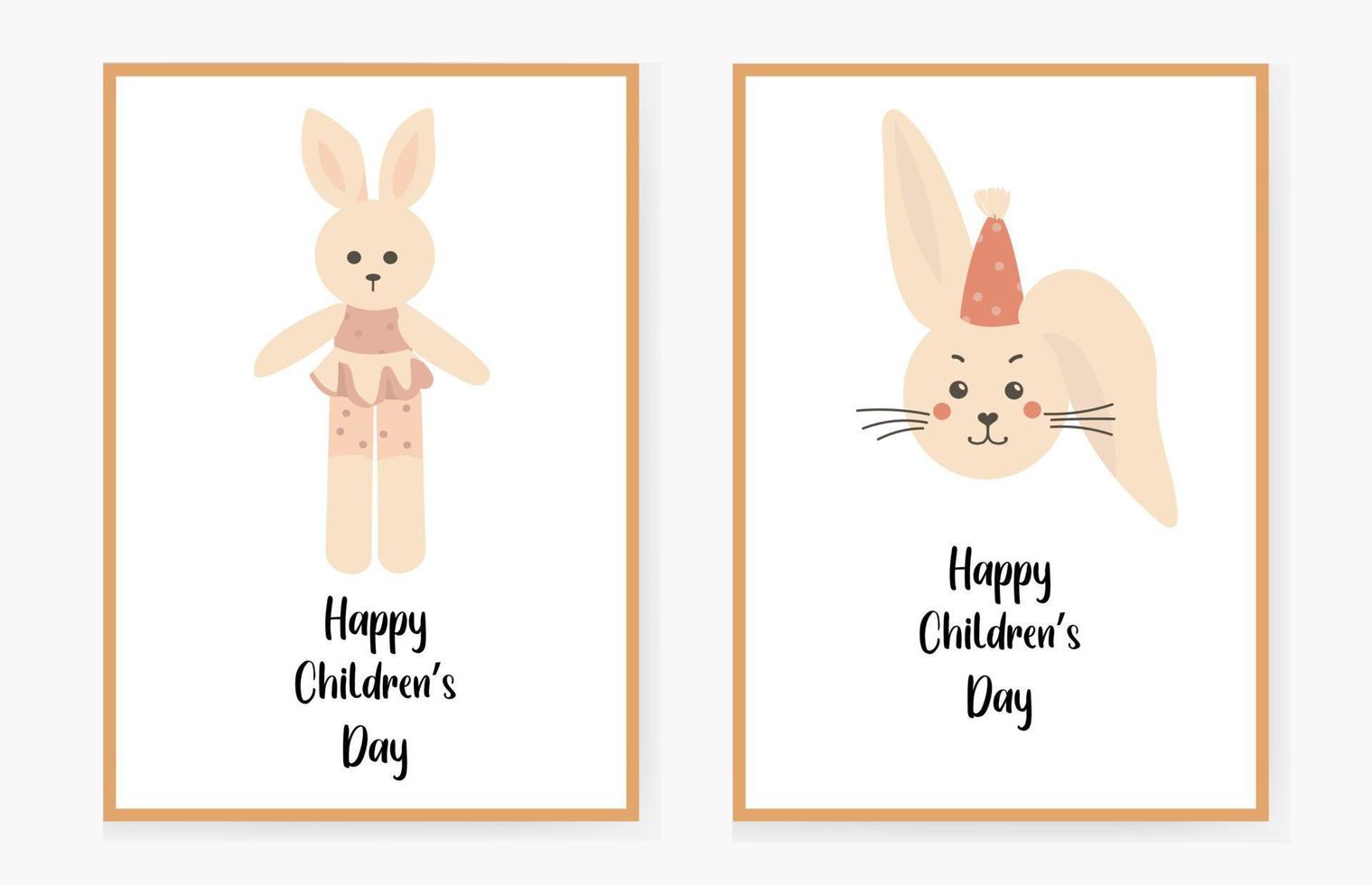 set of invitation cards for children with hares and a rabbit. congratulation. Vector illustration.