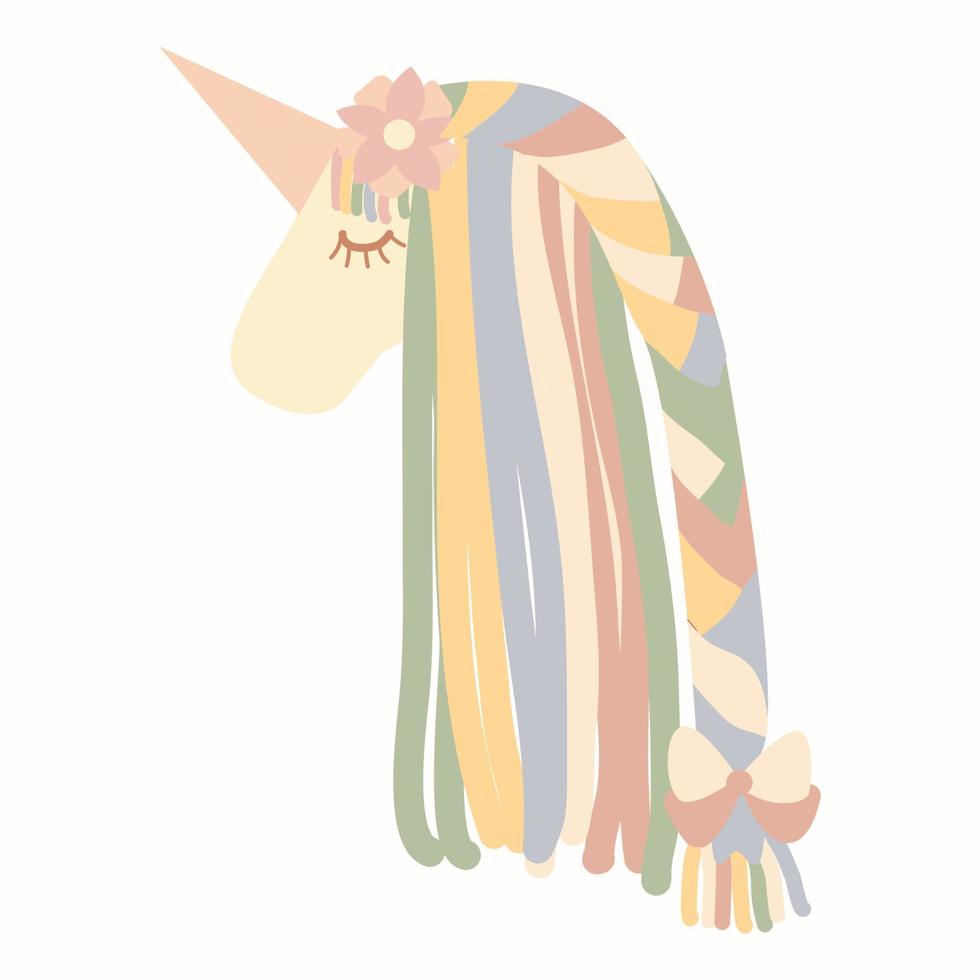Beautiful boho unicorn with a long braid illustration, vector