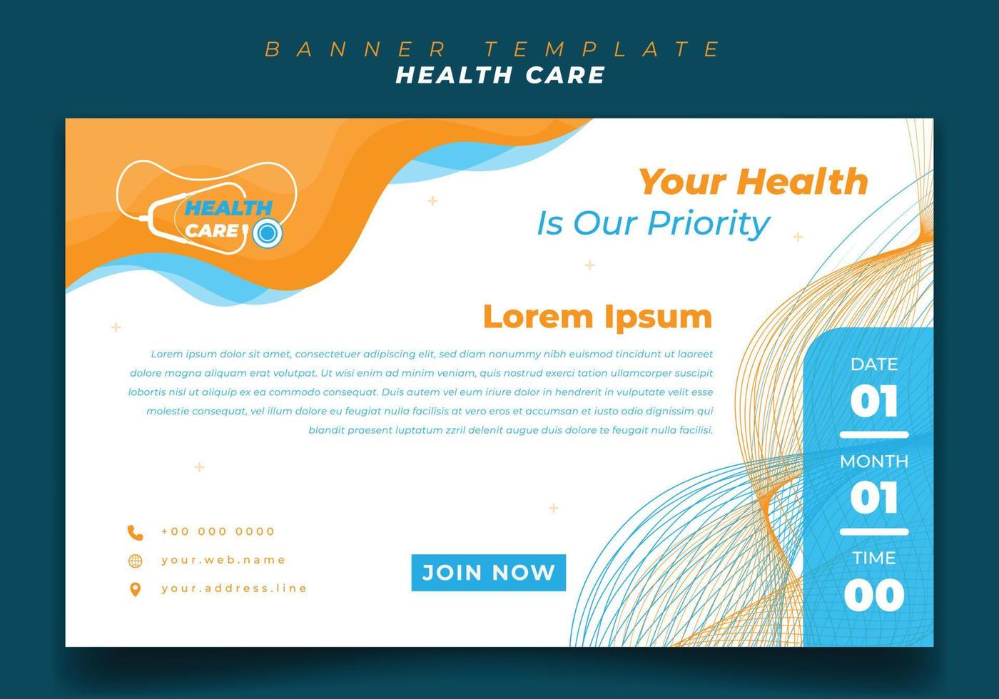 Banner template design with landscape white blue and yellow background for Health care design vector