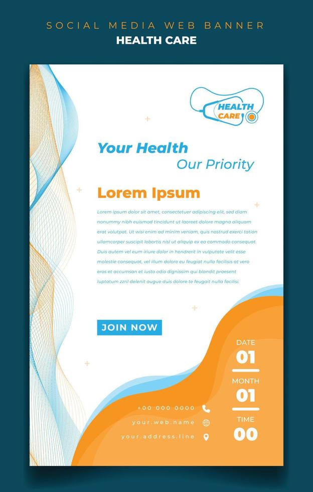 Web Banner template design with white blue yellow background for Health care design vector