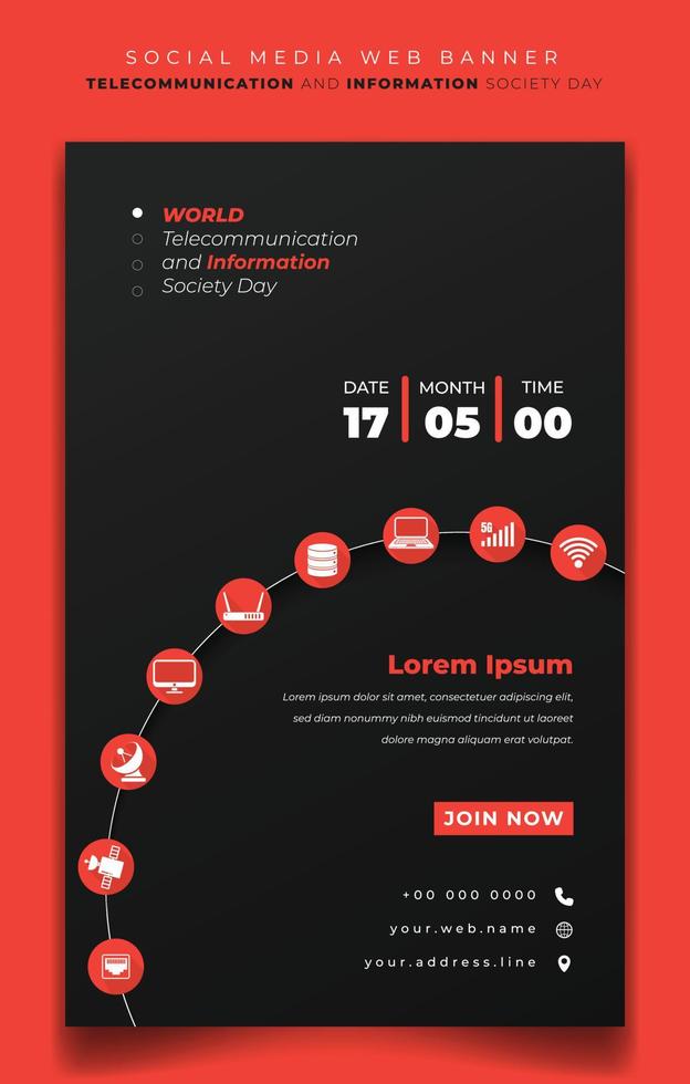 Banner template for telecommunication and information society in black and orange design vector