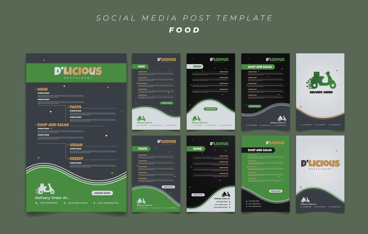 Elegant black and green social media post template design. Black and green story design. vector