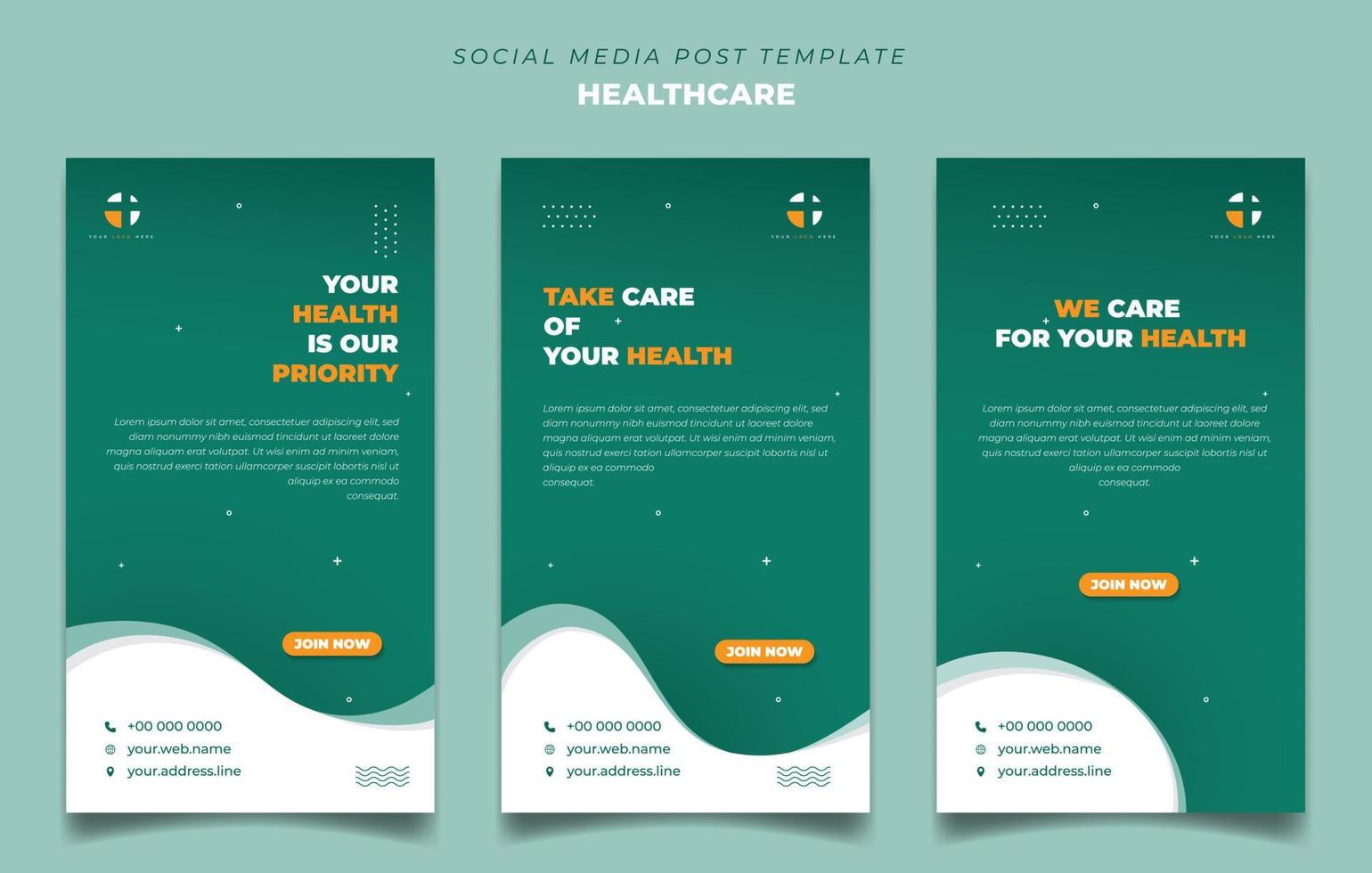 Set of social media template in green and white with wavy background design. Green healthcare social media template. vector